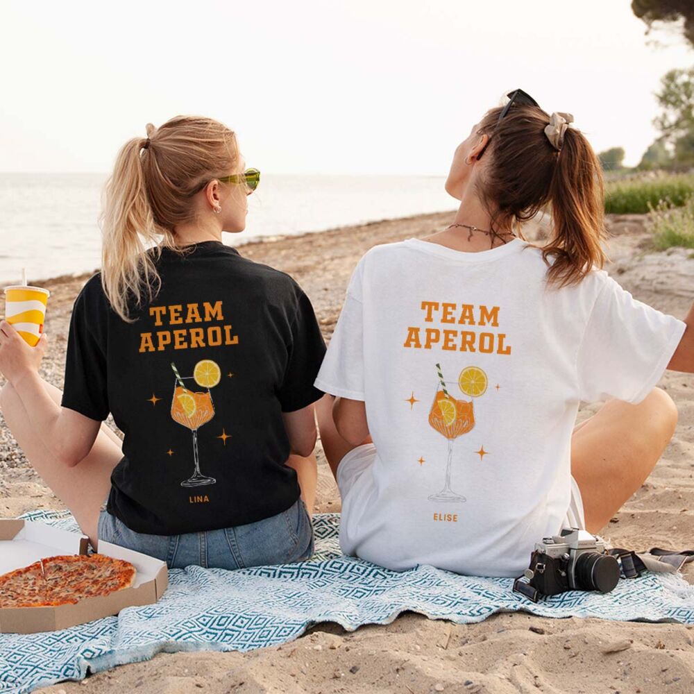 Gepersonaliseerd t-shirt met aperol illustratie en tekst