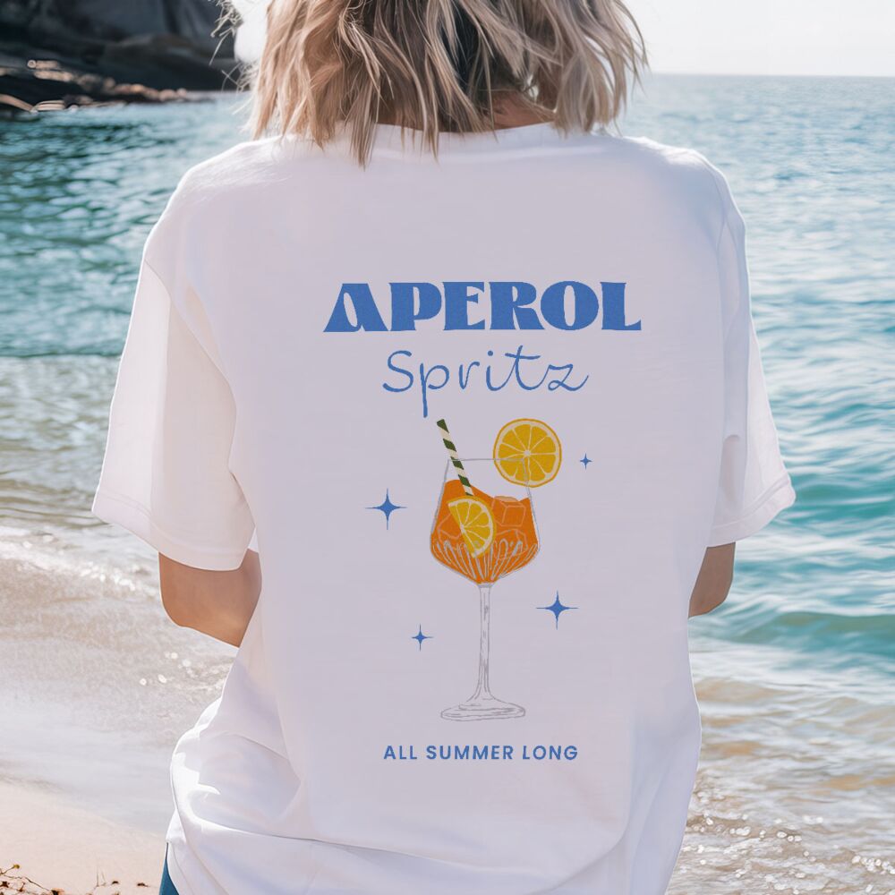Gepersonaliseerd t-shirt met aperol illustratie en tekst