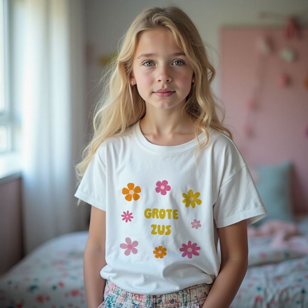 Personalisierbares Kinder T-Shirt mit Blumen und Text