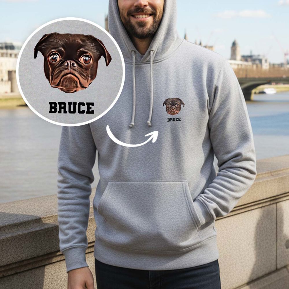 Personalisierbarer Kapuzenpullover mit deinem Haustier als Comic