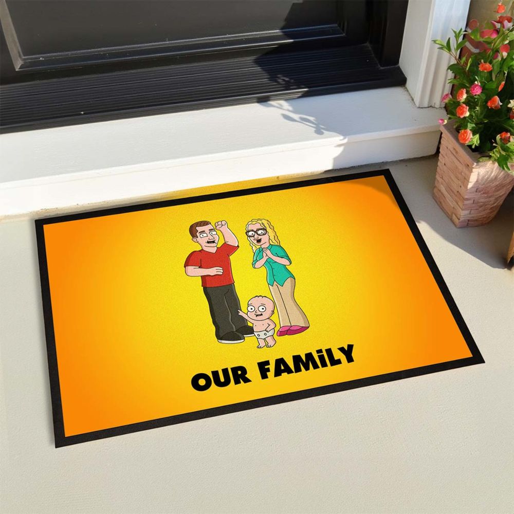 Gepersonaliseerde deurmat - illustratie stripfiguur familie