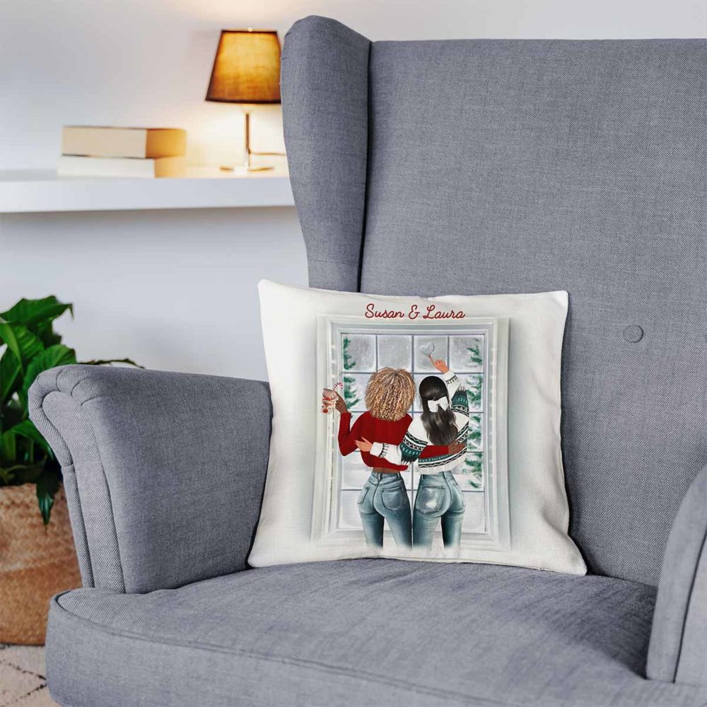 Gepersonaliseerde kussensloop - illustratie winter vriendinnen