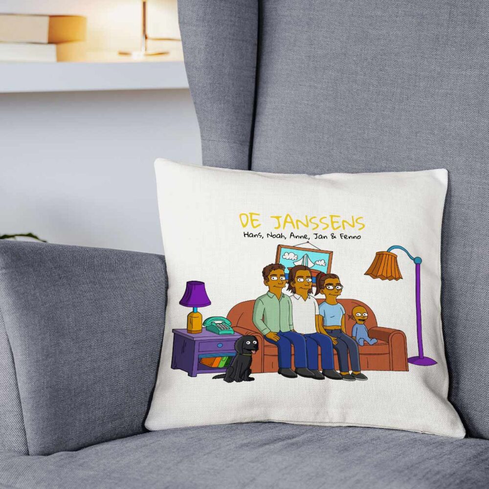 Gepersonaliseerde kussensloop - cartoon familie illustratie
