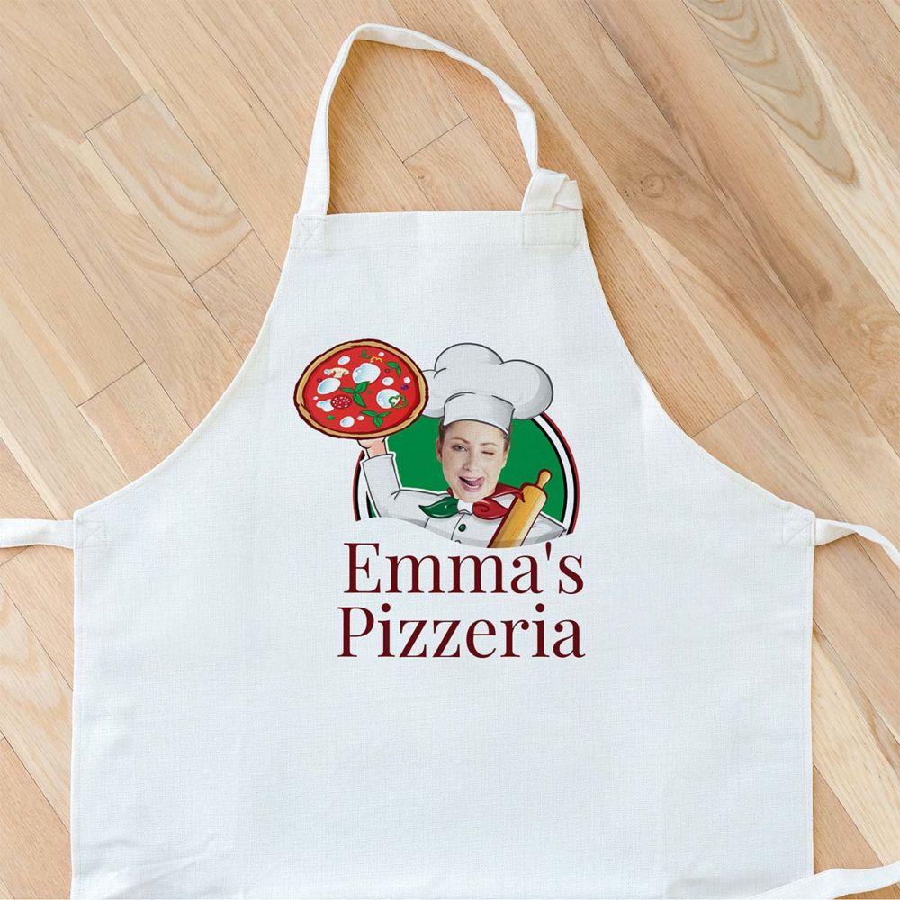 Gepersonaliseerd keukenschort pizzeria met gezicht