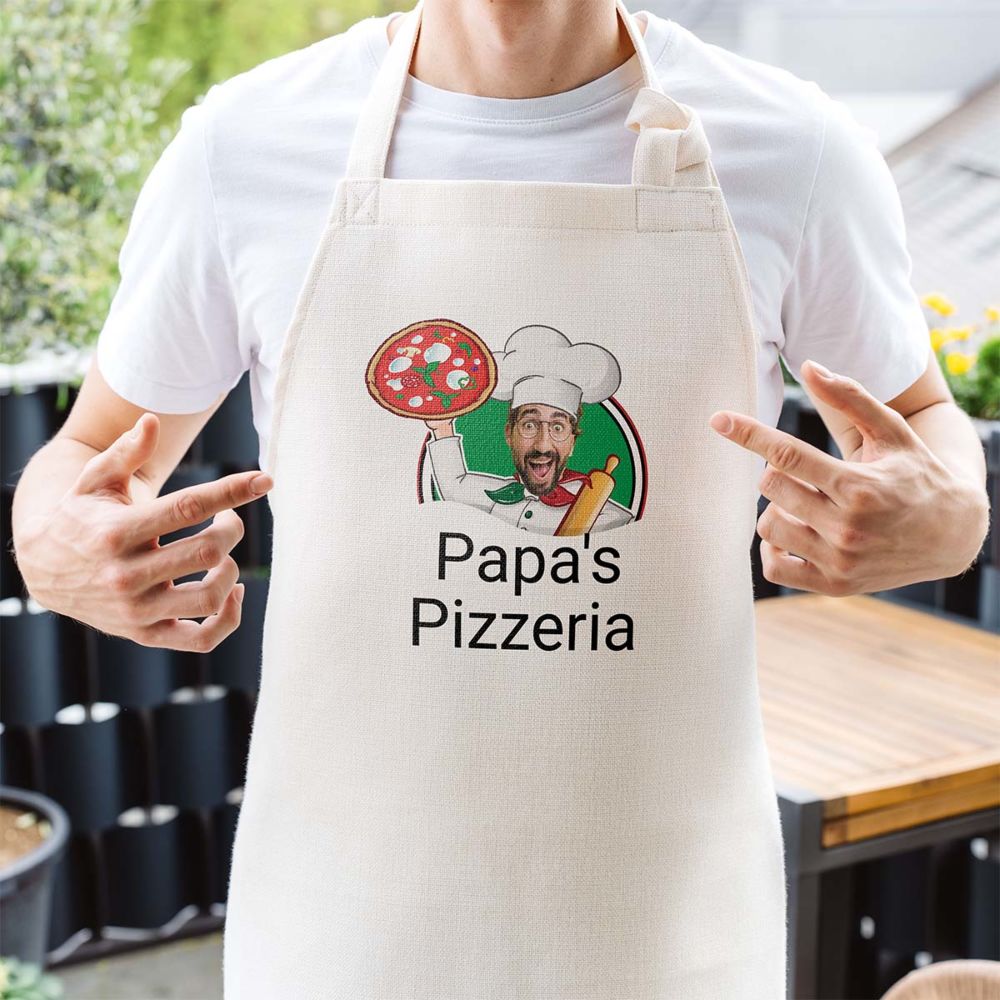 Gepersonaliseerd keukenschort pizzeria met gezicht