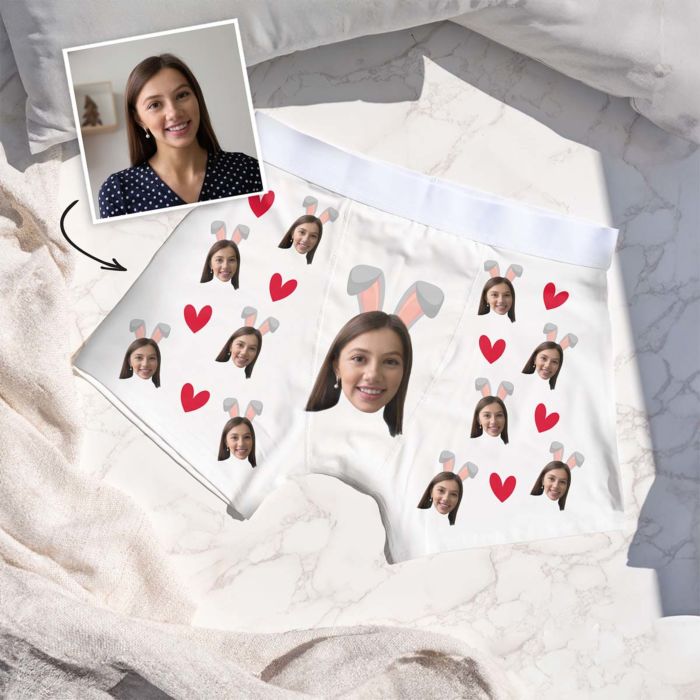 Gepersonaliseerde boxershort met gezicht en konijnenoren