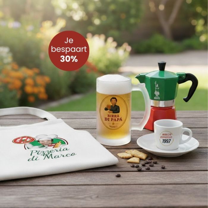 Cadeauset Italië met schort bierpul en espressokopje