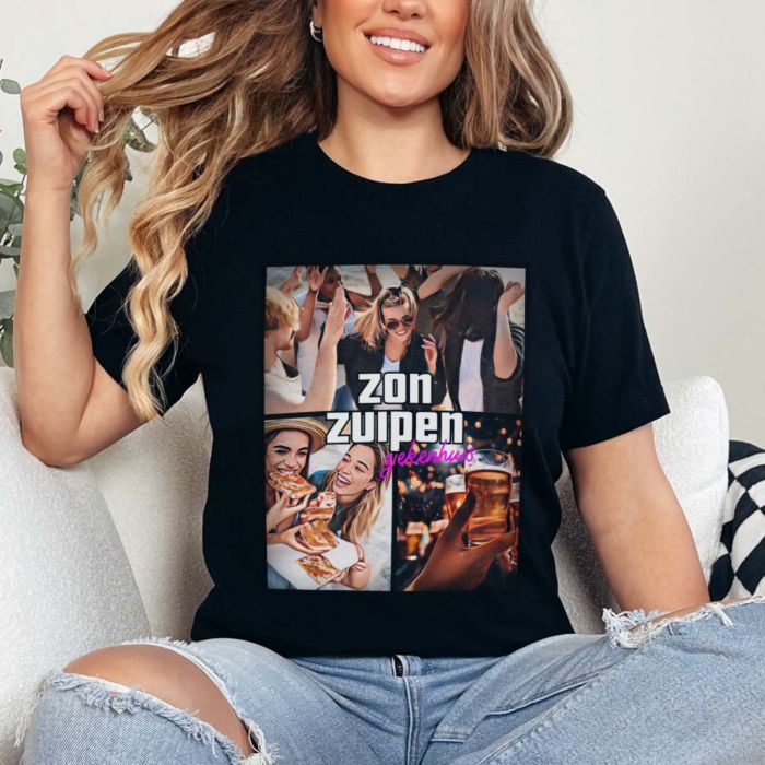 Gepersonaliseerd t-shirt met drie foto’s en tekst