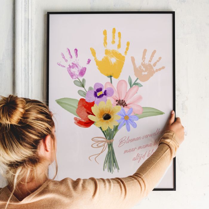 Gepersonaliseerde poster boeket bloemen met handafdruk