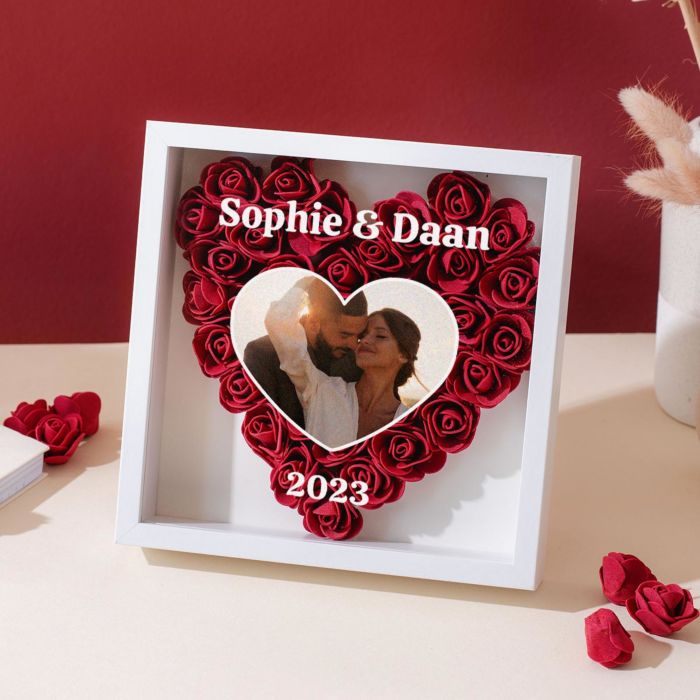 Gepersonaliseerde rozenbox met foto en tekst