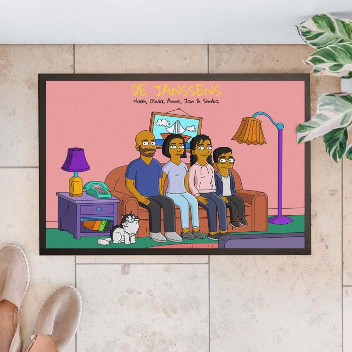 Gepersonaliseerde deurmat - illustratie cartoon familie