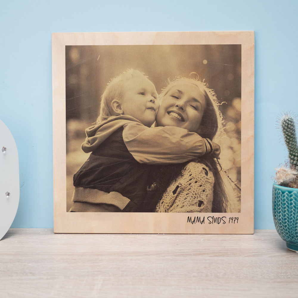 cadeau voor moeder Personaliseerbare foto op hout in polaroid look